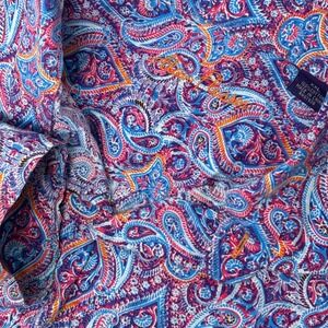 Alan Flusser Mens XXL Paisley Button Up Shirt Blue Red Orange Purple Relaxed Fit